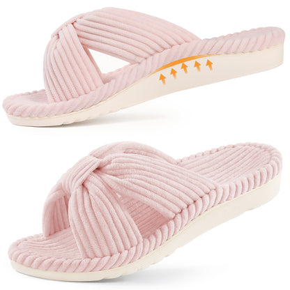 Smile Popcorn Women's Orthotic Arch Support Slippers Soft House Slippers Slides Corduroy Cross Bow House Shoes