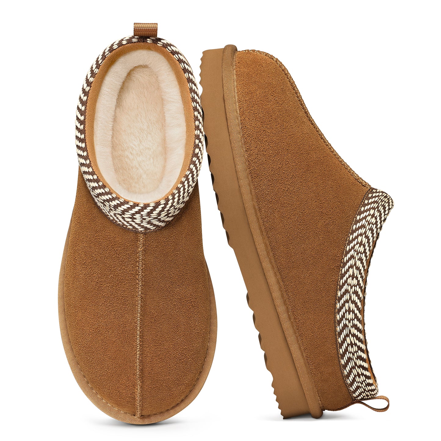 Litfun Genuine Suede Slippers for Women Cozy Winter House Shoes Fuzzy Memory Foam House Slippers
