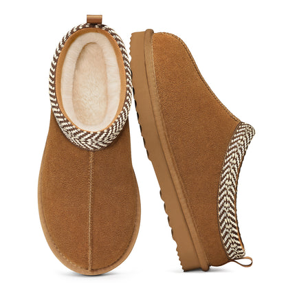 Litfun Genuine Suede Slippers for Women Cozy Winter House Shoes Fuzzy Memory Foam House Slippers
