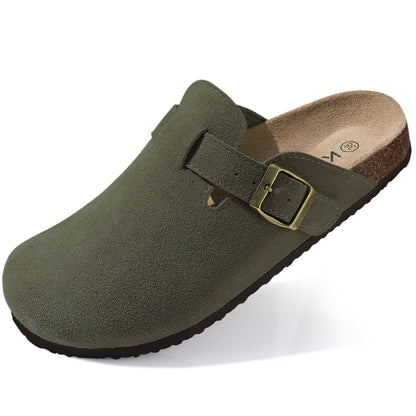 KIDMI Genuine Suede Clogs for Women Men Cork Footbed Sandals Leather Mules Potato Shoes with Arch Support
