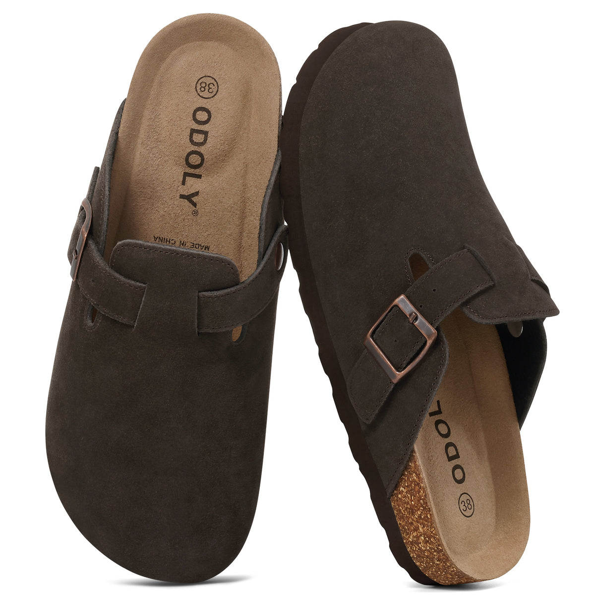 ODOLY Genuine Suede Clogs for Women Men Comfort Cork Footbed Potato Shoes