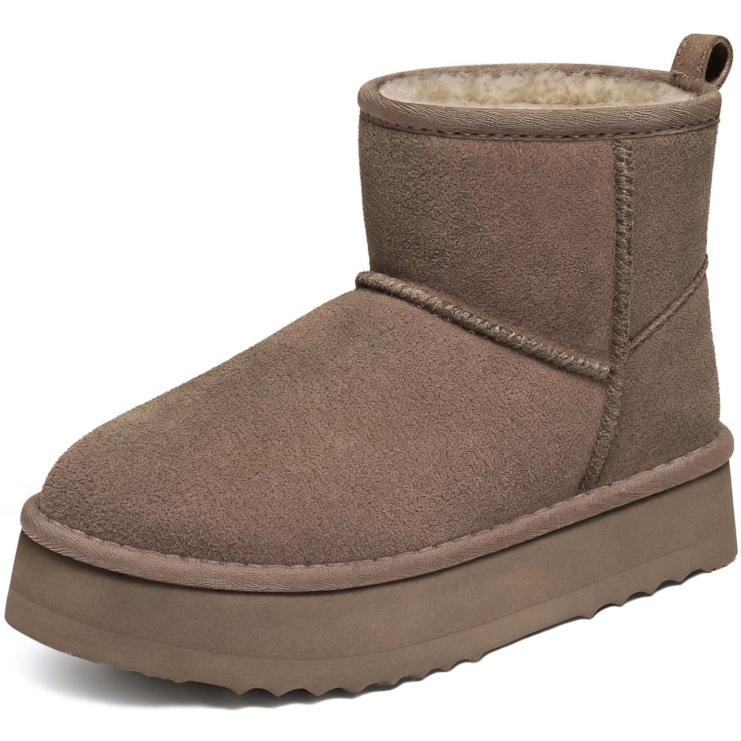 Litfun Suede Platform Mini Boots for Women Genuine Leather Fuzzy Ankle Winter Snow Boots with Fur Lined