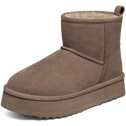 Litfun Suede Platform Mini Boots for Women Genuine Leather Fuzzy Ankle Winter Snow Boots with Fur Lined