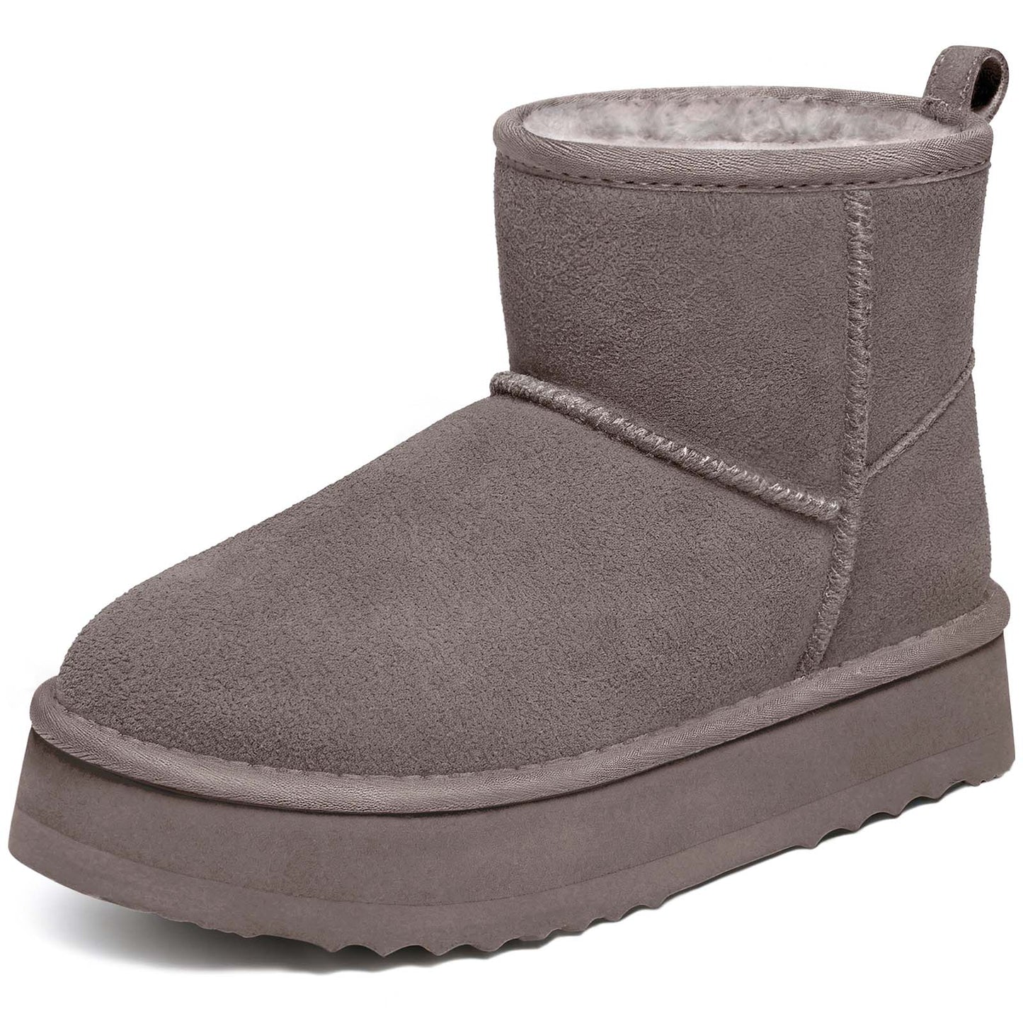 Litfun Suede Platform Mini Boots for Women Genuine Leather Fuzzy Ankle Winter Snow Boots with Fur Lined