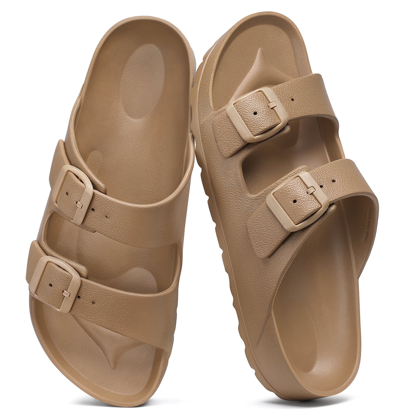 shevalues Women's Comfort Sandals with Medium Arch Support Double Buckle Adjustable EVA Slides for Summer Beach