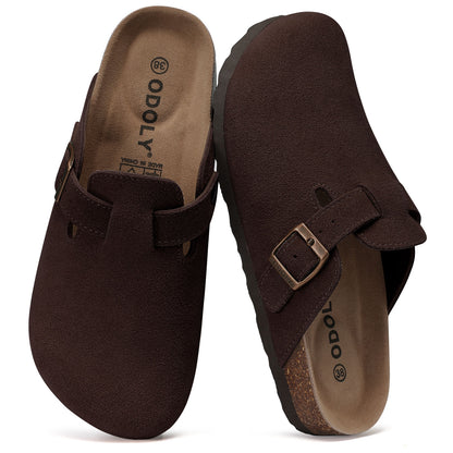 ODOLY Genuine Suede Clogs for Women Men Comfort Cork Footbed Potato Shoes
