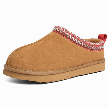 Smile Popcorn Genuine Suede Fuzzy Slippers for Women Warm House Slippers