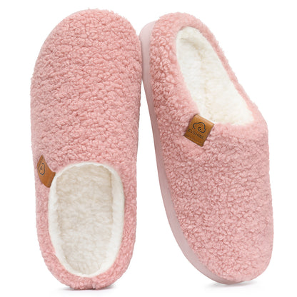 Evshine Memory Foam Fuzzy Slippers for Women Curly Fleece House Shoes Cozy Warm Indoor Slip on