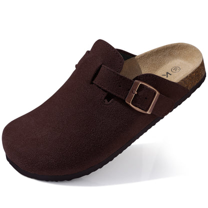 KIDMI Genuine Suede Clogs for Women Men Cork Footbed Sandals Leather Mules Potato Shoes with Arch Support