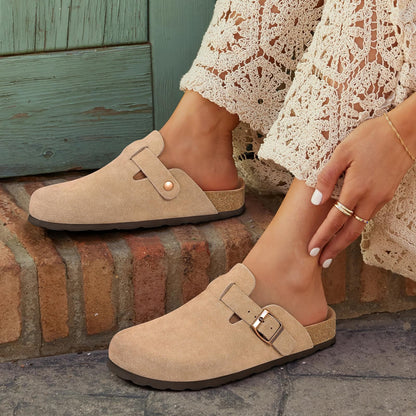 Crestar Cork Footbed Sandals for Womens, Suede Women's Clogs Shoes with Arch Support and Adjustable Buckle