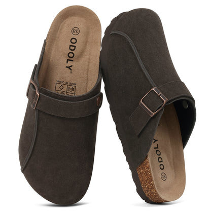ODOLY Genuine Suede Clogs for Women Men Comfort Cork Footbed Potato Shoes