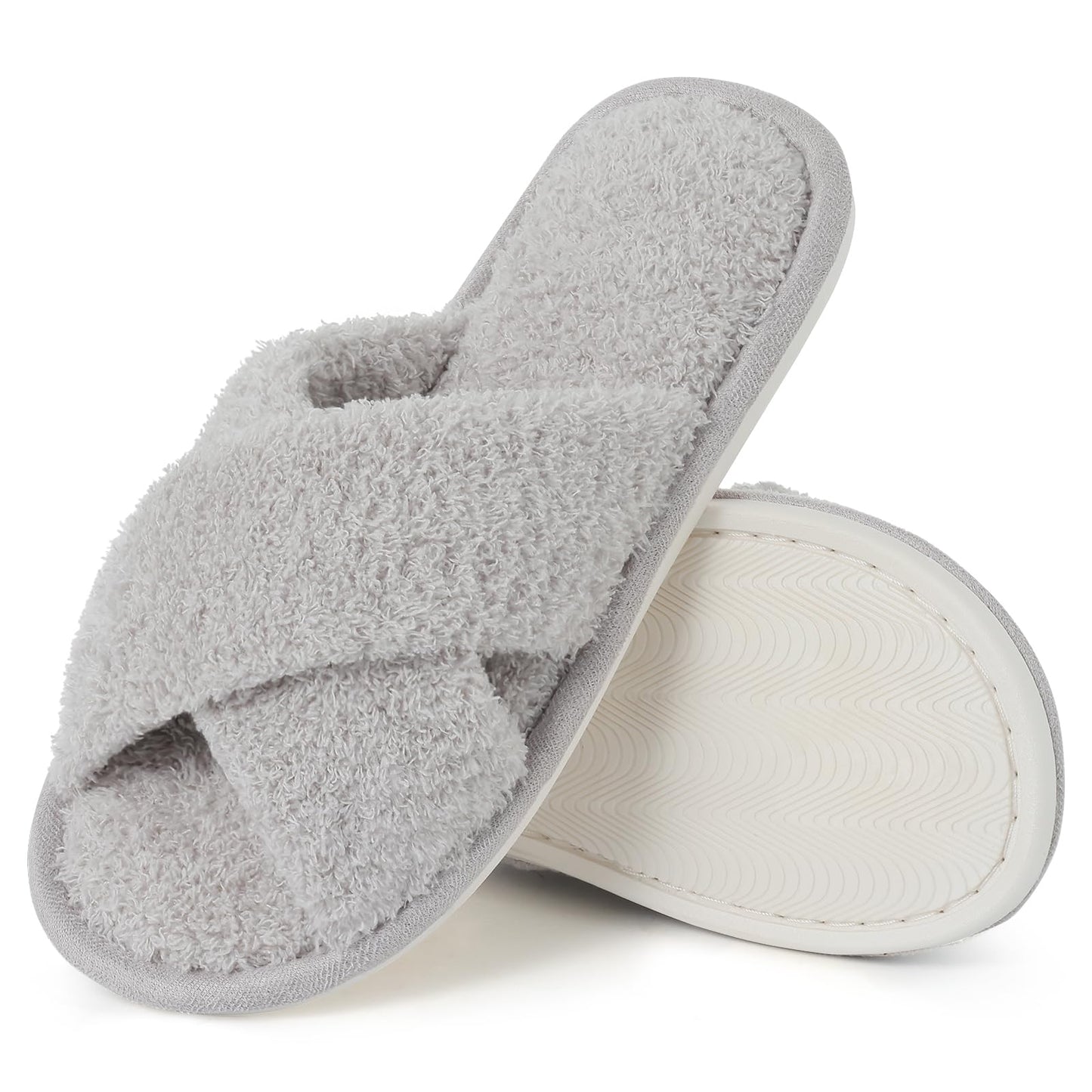 Comwarm Fuzzy Slide Slippers for Women, Cross Band Memory Foam Open Toe House Shoes, Black