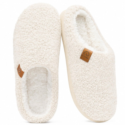 Evshine Memory Foam Fuzzy Slippers for Women Curly Fleece House Shoes Cozy Warm Indoor Slip on