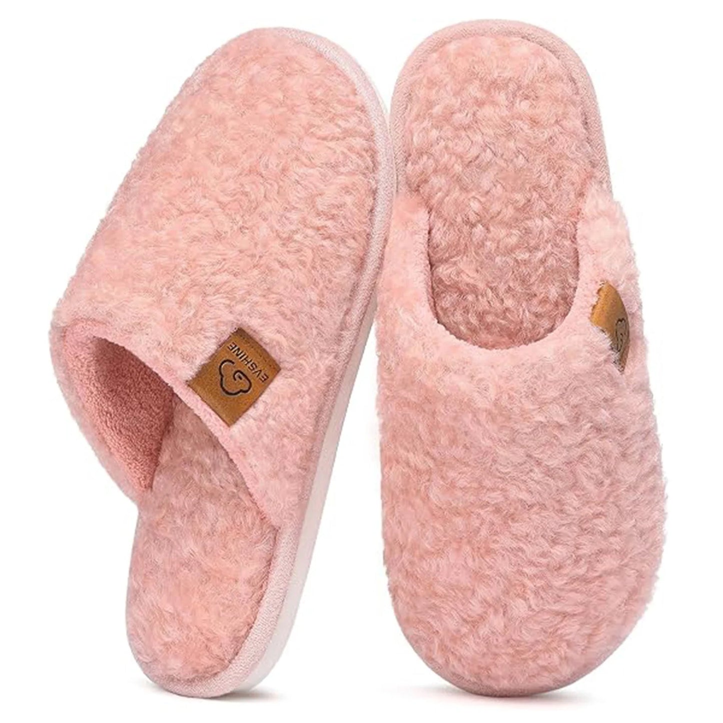Litfun Women's Fuzzy Slippers Winter Comfy Indoor House Slippers Soft Memory Foam Shoes, Pink