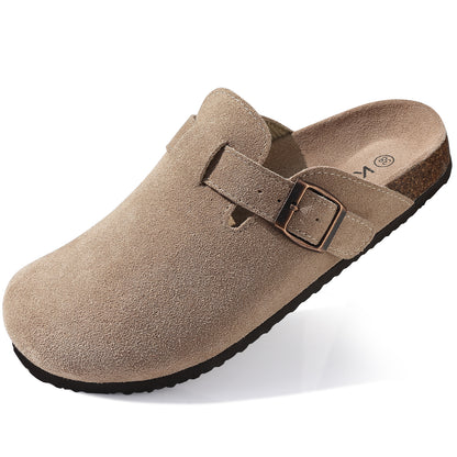 KIDMI Genuine Suede Clogs for Women Men Cork Footbed Sandals Leather Mules Potato Shoes with Arch Support