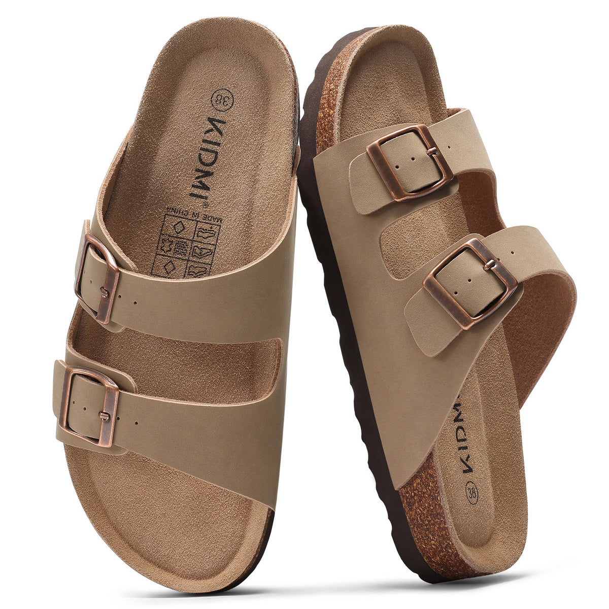 KIDMI Women's Cork Footbed Casual Summer Sandals with Mild Arch Support