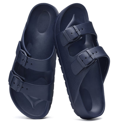 shevalues Women's Comfort Sandals with Medium Arch Support Double Buckle Adjustable EVA Slides for Summer Beach