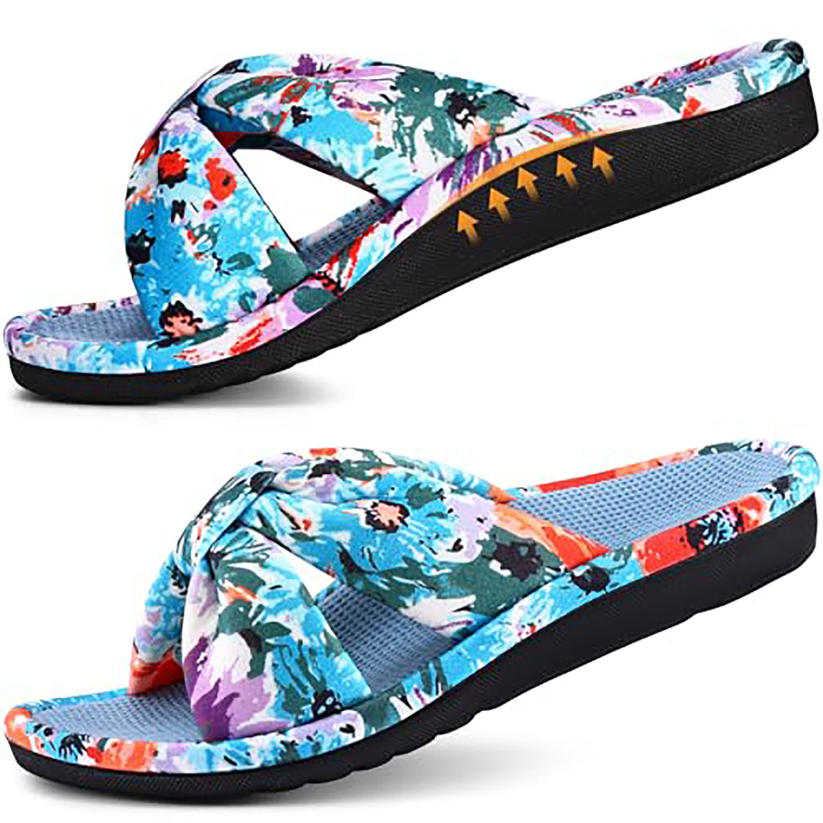 Litfun Orthopedic Arch Support Slippers for Women Open Toe House Slippers Corduroy Cross Bow Slide Slippers