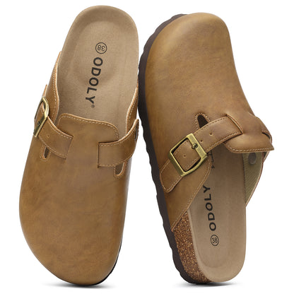 Comwarm Vegan Leather Clogs for Womens Mens, Cork Footbed Potato Slip On Shoes for Women with Arch Support