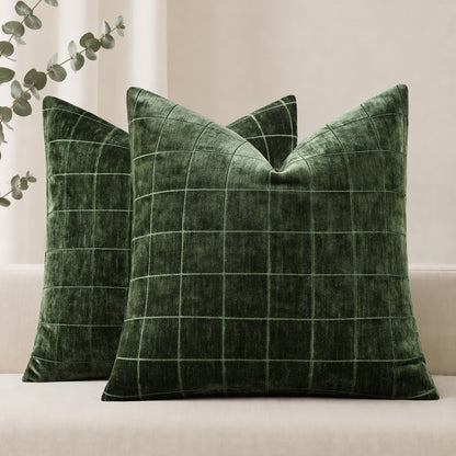 decorUhome Chenille Plaid Throw Pillow Covers 18x18 Set of 2