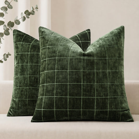 decorUhome Chenille Plaid Throw Pillow Covers 18x18 Set of 2