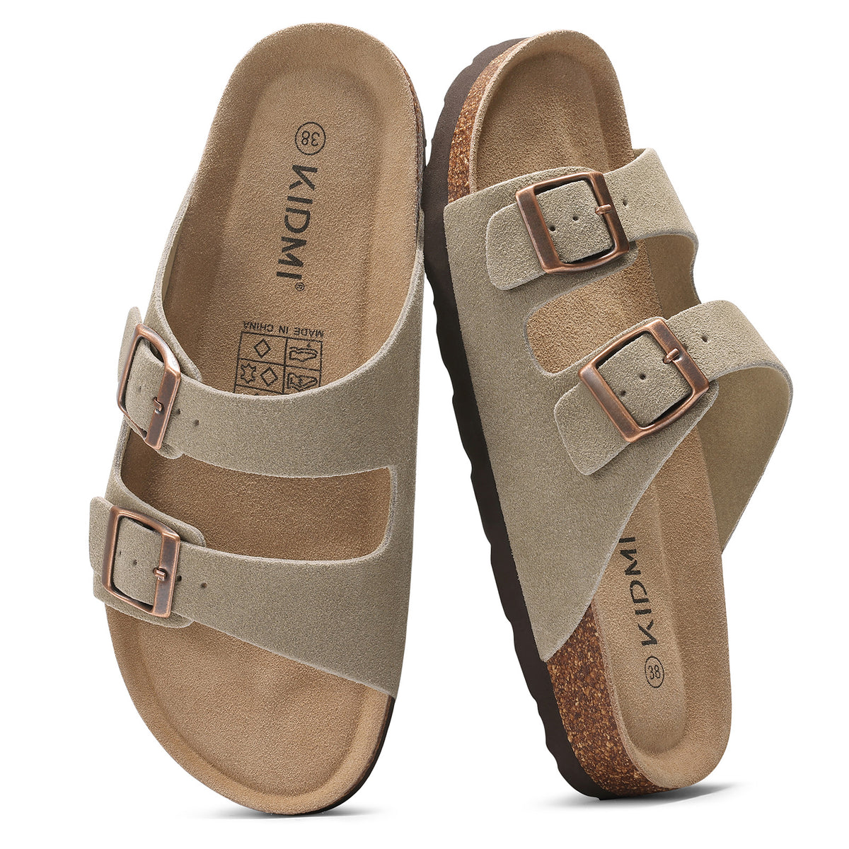 KIDMI Women's Cork Footbed Casual Summer Sandals with Mild Arch Support