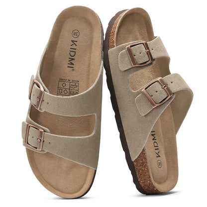 KIDMI Women's Cork Footbed Casual Summer Sandals with Mild Arch Support