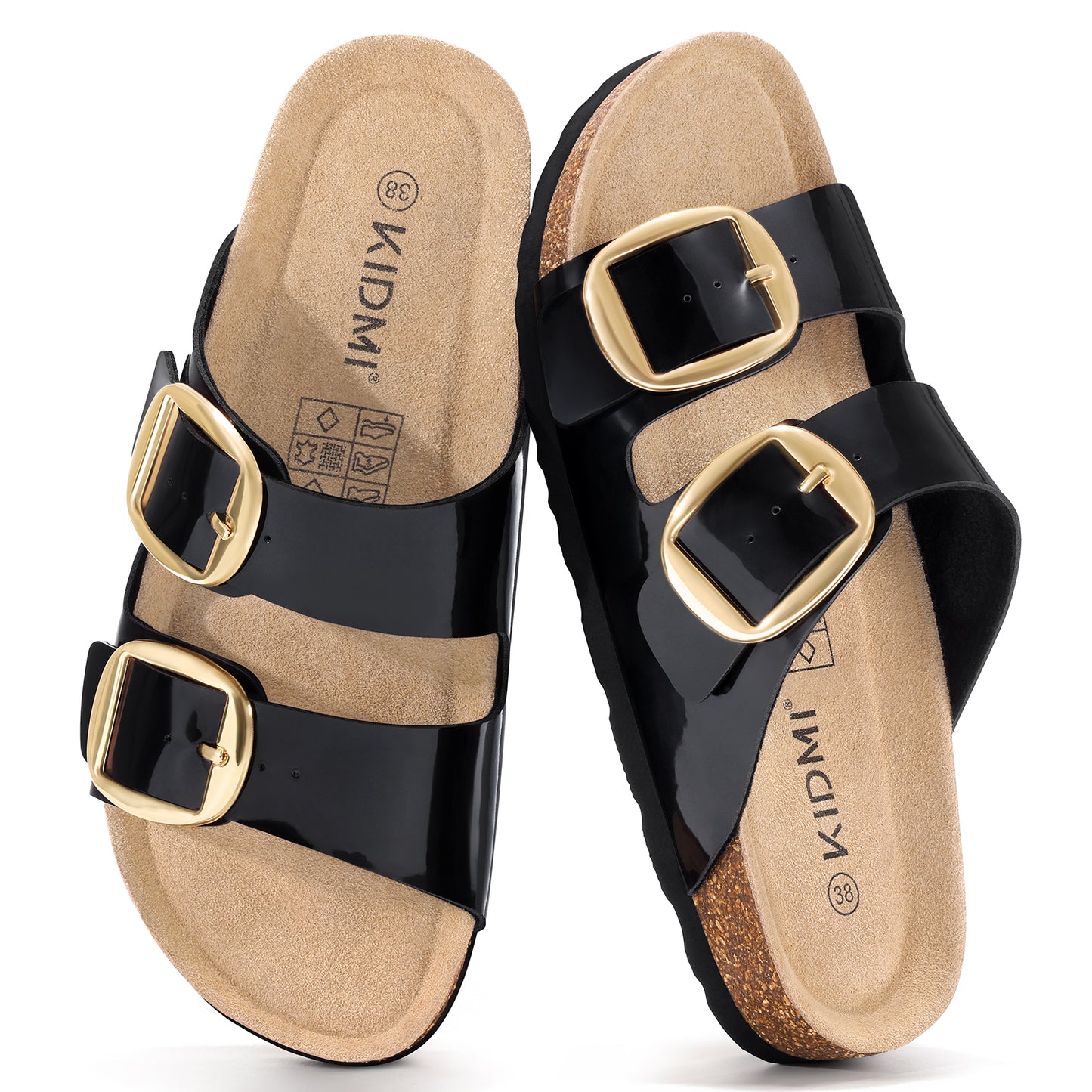Comwarm Women's Cork Footbed Slide Sandals, Comfortable Arch Support Summer Slip On Sandals with Adjustable Buckle