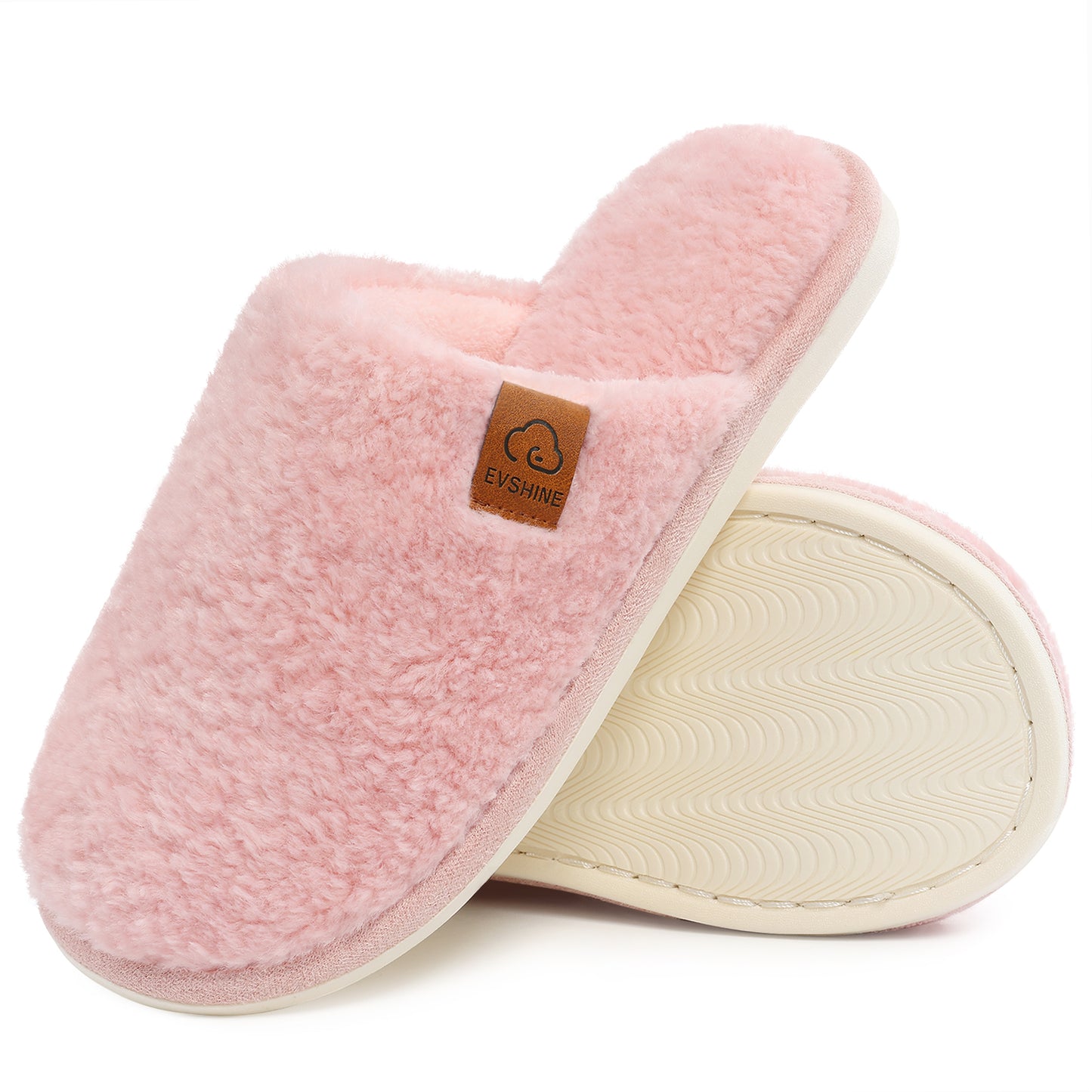 Comwarm Fuzzy Slippers for Women, Cozy Warm Winter Memory Foam Slip On House Shoes for Indoor and Outdoor, Light Brown