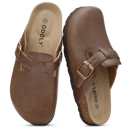 Comwarm Vegan Leather Clogs for Womens Mens, Cork Footbed Potato Slip On Shoes for Women with Arch Support