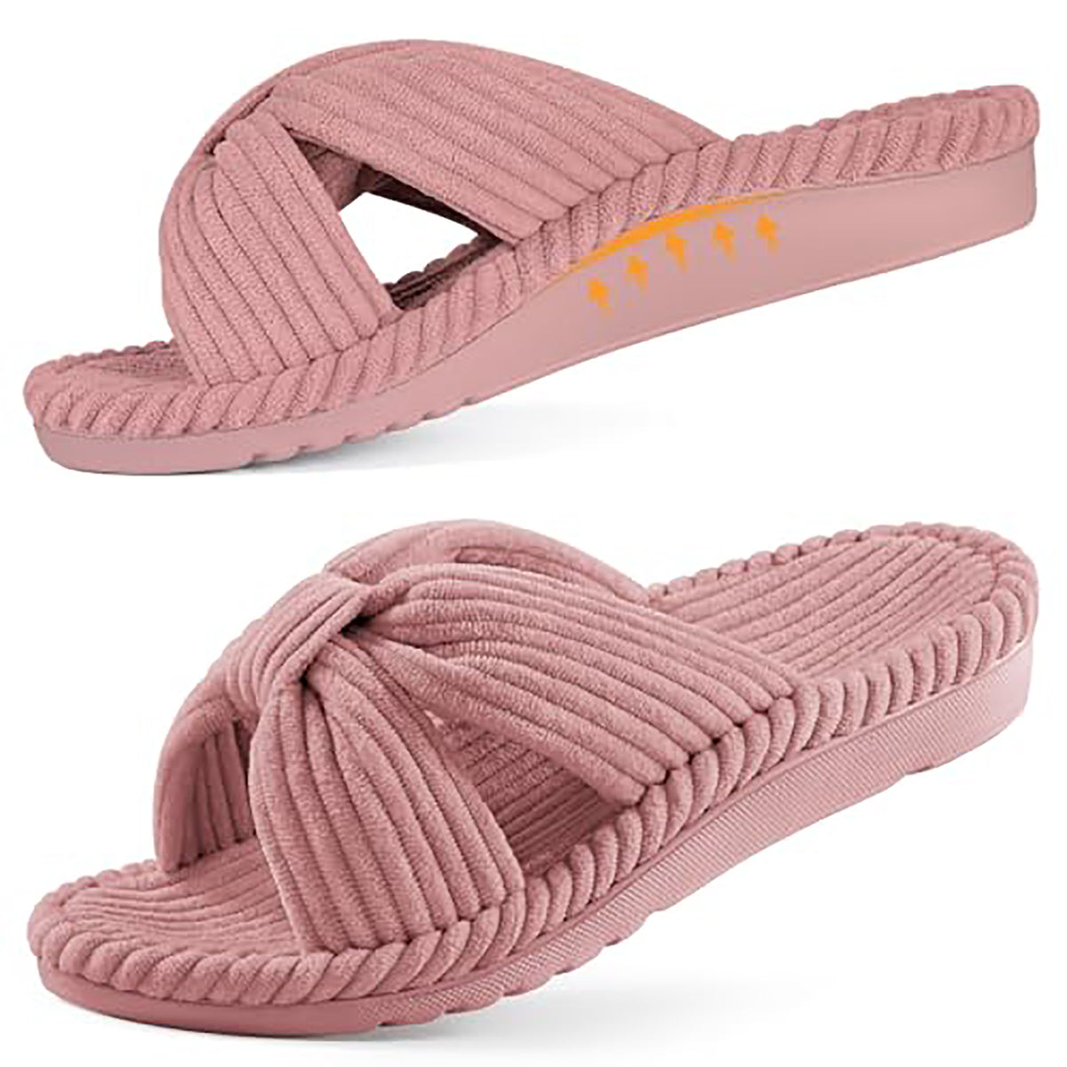 Litfun Orthopedic Arch Support Slippers for Women Open Toe House Slippers Corduroy Cross Bow Slide Slippers