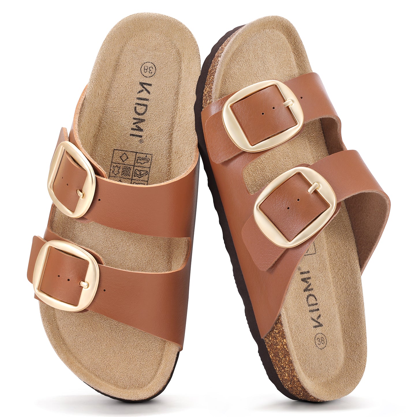 Comwarm Women's Cork Footbed Slide Sandals, Comfortable Arch Support Summer Slip On Sandals with Adjustable Buckle