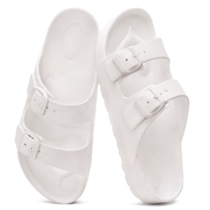 shevalues Women's Comfort Sandals with Medium Arch Support Double Buckle Adjustable EVA Slides for Summer Beach