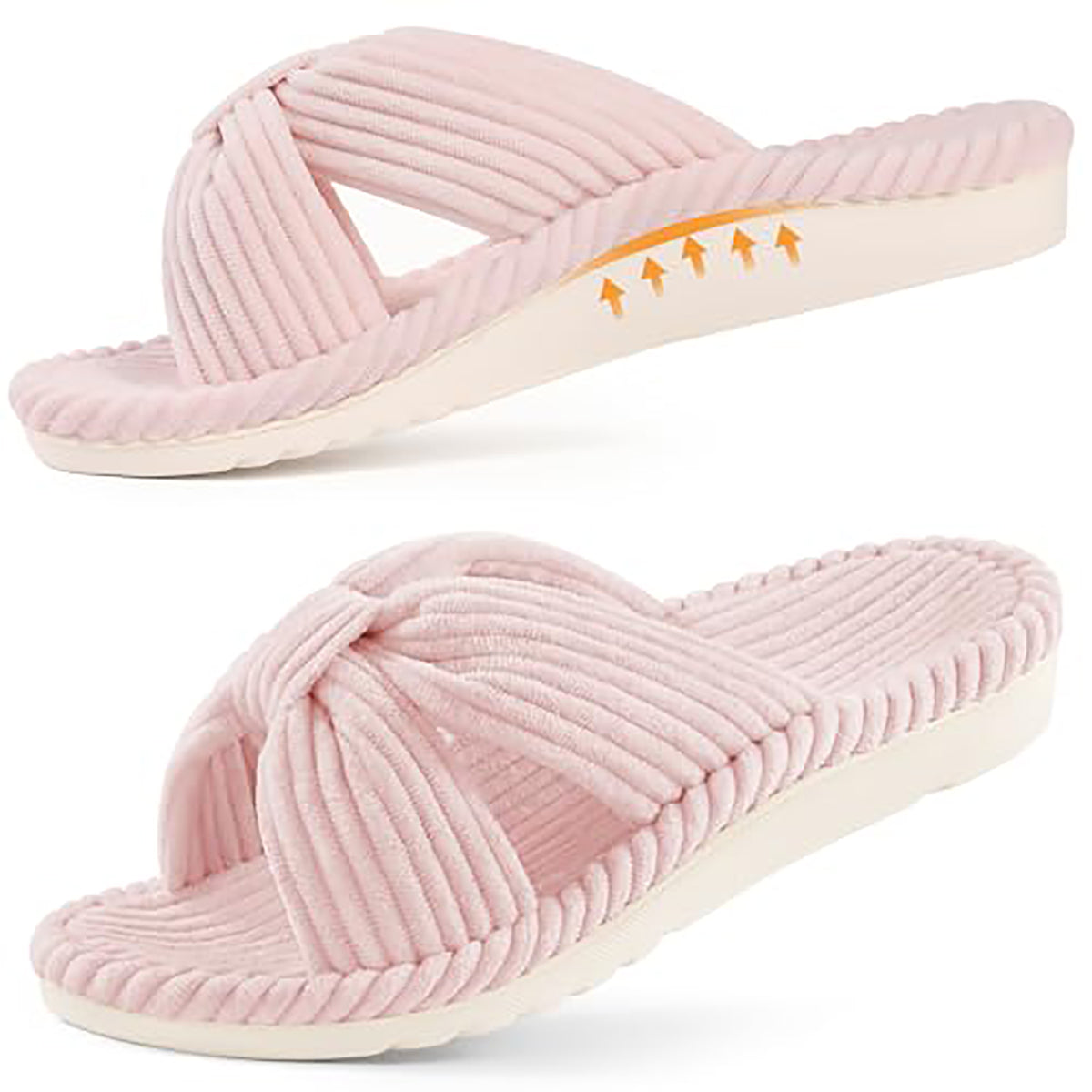 Litfun Orthopedic Arch Support Slippers for Women Open Toe House Slippers Corduroy Cross Bow Slide Slippers