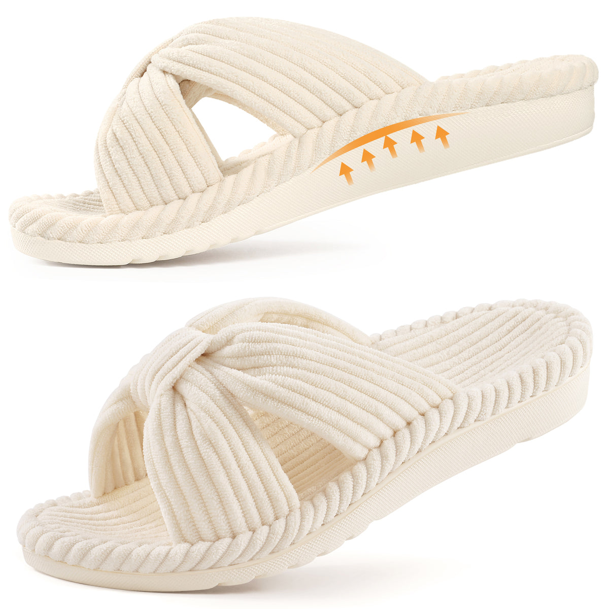 Smile Popcorn Women's Orthotic Arch Support Slippers Soft House Slippers Slides Corduroy Cross Bow House Shoes