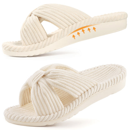 Smile Popcorn Women's Orthotic Arch Support Slippers Soft House Slippers Slides Corduroy Cross Bow House Shoes