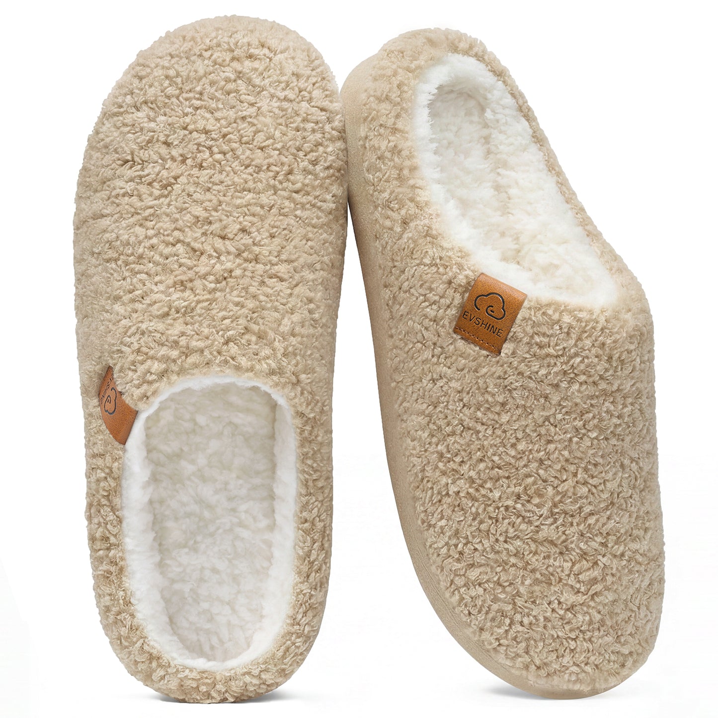 Evshine Memory Foam Fuzzy Slippers for Women Curly Fleece House Shoes Cozy Warm Indoor Slip on