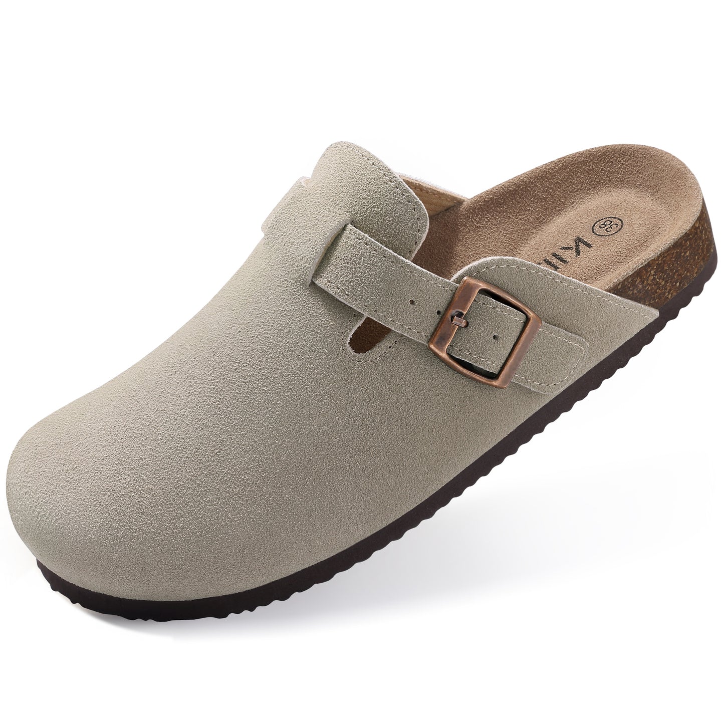 KIDMI Genuine Suede Clogs for Women Men Cork Footbed Sandals Leather Mules Potato Shoes with Arch Support