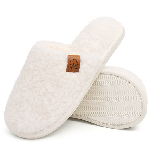 Comwarm Fuzzy Slippers for Women, Cozy Warm Winter Memory Foam Slip On House Shoes for Indoor and Outdoor, Light Brown