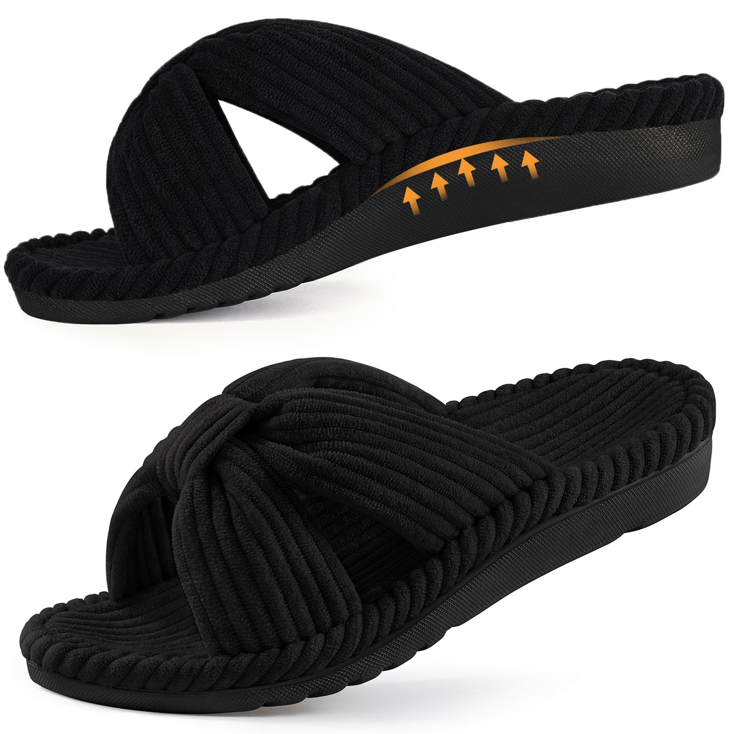 Smile Popcorn Women's Orthotic Arch Support Slippers Soft House Slippers Slides Corduroy Cross Bow House Shoes