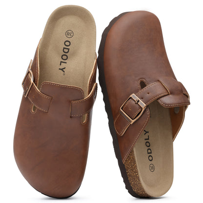 Comwarm Vegan Leather Clogs for Womens Mens, Cork Footbed Potato Slip On Shoes for Women with Arch Support