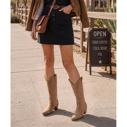 Litfun Cowboy Boots for Women Wide Calf Embroidered Cowgirl Boots Pointed Toe Chunky Block Heel Western Boots