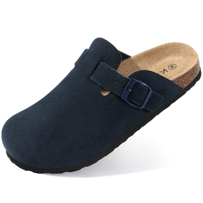KIDMI Genuine Suede Clogs for Women Men Cork Footbed Sandals Leather Mules Potato Shoes with Arch Support