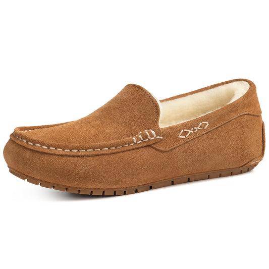 Litfun Suede Moccasin Slippers for Women Comfy Fuzzy House Slippers Warm Faux Fur Lined House Shoes Indoor Outdoor