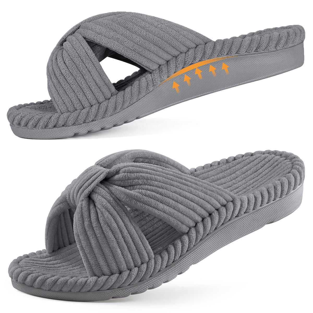 Smile Popcorn Women's Orthotic Arch Support Slippers Soft House Slippers Slides Corduroy Cross Bow House Shoes