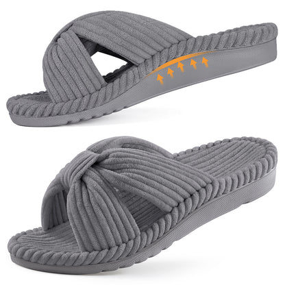 Smile Popcorn Women's Orthotic Arch Support Slippers Soft House Slippers Slides Corduroy Cross Bow House Shoes