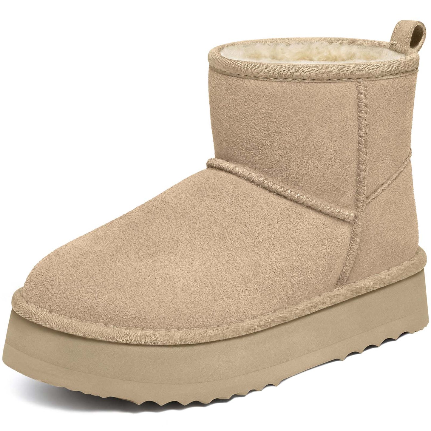 Litfun Suede Platform Mini Boots for Women Genuine Leather Fuzzy Ankle Winter Snow Boots with Fur Lined