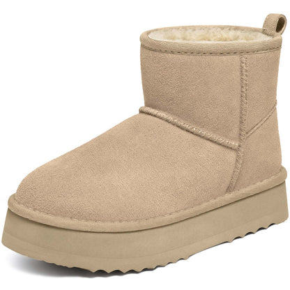 Litfun Suede Platform Mini Boots for Women Genuine Leather Fuzzy Ankle Winter Snow Boots with Fur Lined