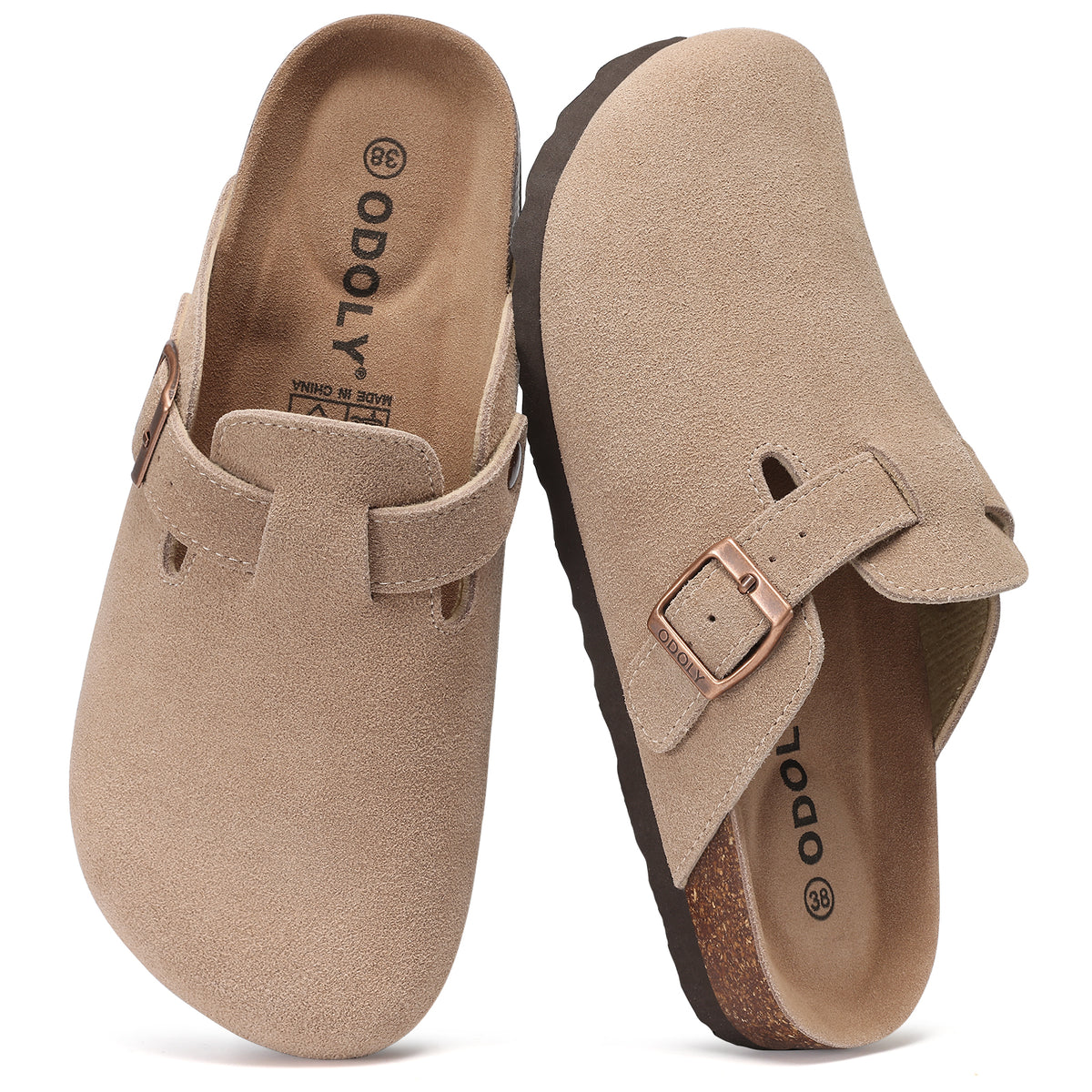 ODOLY Genuine Suede Clogs for Women Men Comfort Cork Footbed Potato Shoes