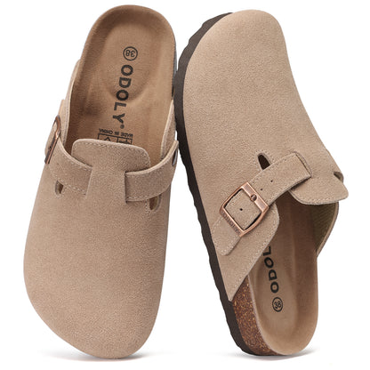 ODOLY Genuine Suede Clogs for Women Men Comfort Cork Footbed Potato Shoes